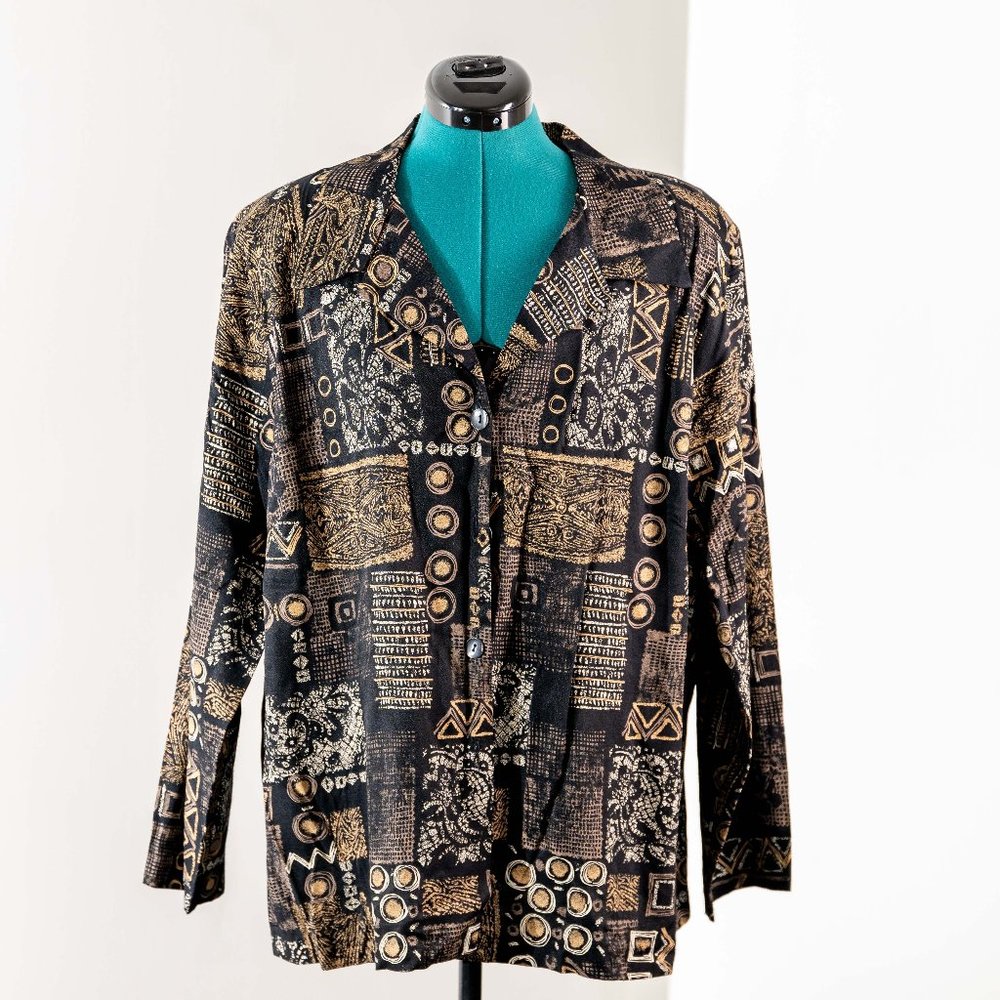 Vintage 1980s black patterned lightweight shacket size 18 made in USA